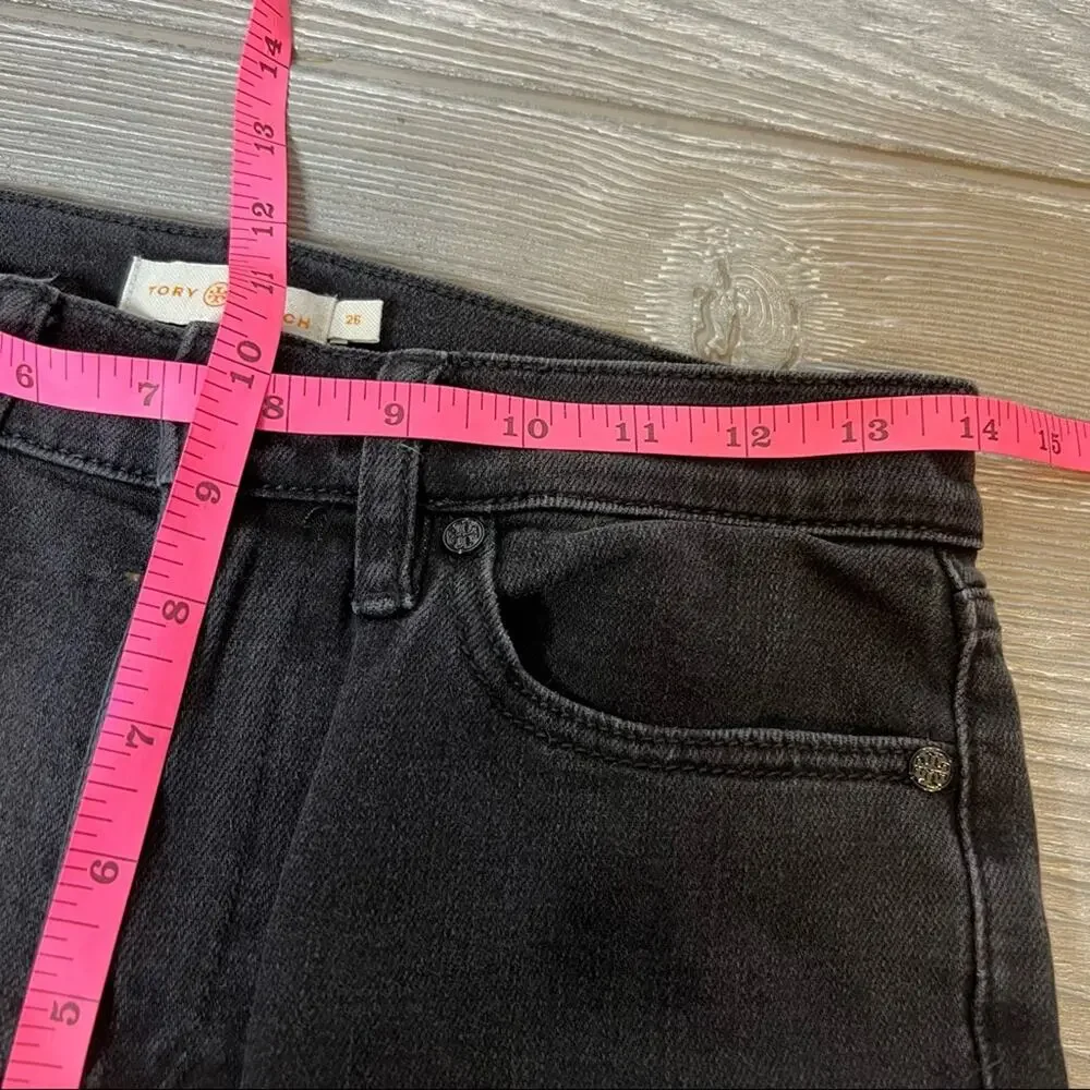 Tory Burch Wade frayed‎ flare jeans stone washed black sz 26